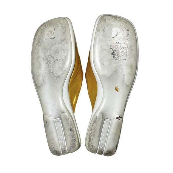 PRADA Gold Patent Logo Slip On Mules Loafers Flats Size 39 - Picture 6 of 6